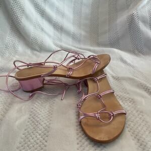 PLV metallic pink purple lace up block heel sandals size 6.5